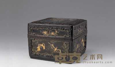 清中期 紫檀夔龙漆金福寿长方盒 10.8×10.1cm